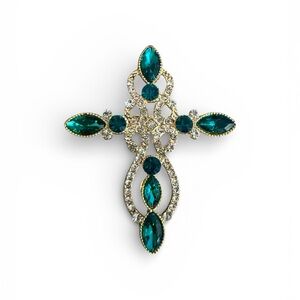 Mint Green and Gold Cross Brooch